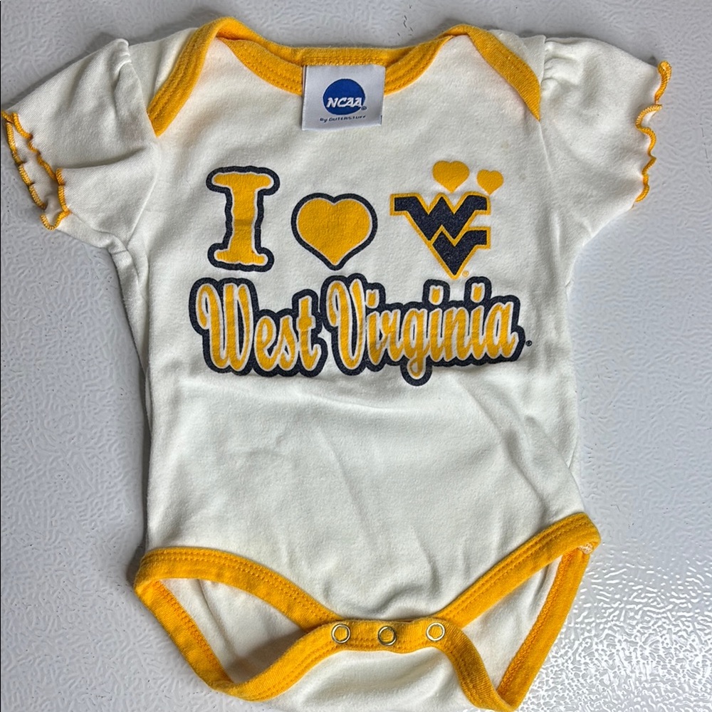 101- NCAA Kids West Virginia One Piece - White and Gold